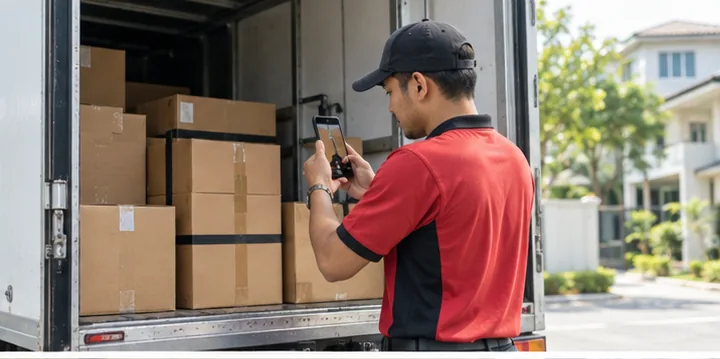 Logistics driver recording an electronic proof of delivery