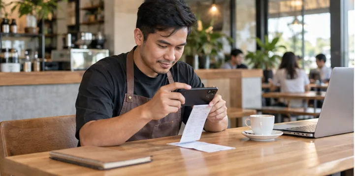 Small business owner scanning a receipt